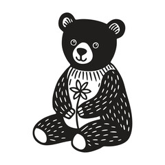 Vector clip art art illustration of a teddy bear holding a flower