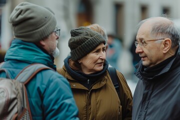 Senior couple walking on the street in the old town of Lviv, Ukraine