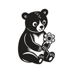 Vector clip art art illustration of a teddy bear holding a flower