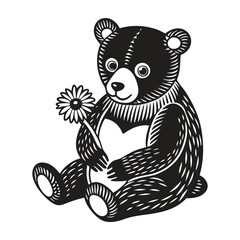 Vector clip art art illustration of a teddy bear holding a flower