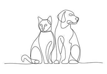 Fototapeta premium Continuous One-Line Drawing of Cat and Dog - Minimalist Pet Companionship Art