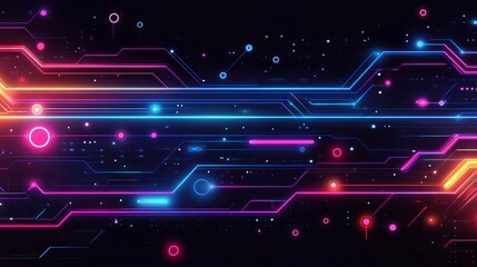 Abstract Digital Background Featuring Flowing Binary Codes, Programming Icons, and Glowing Circuit Pattern