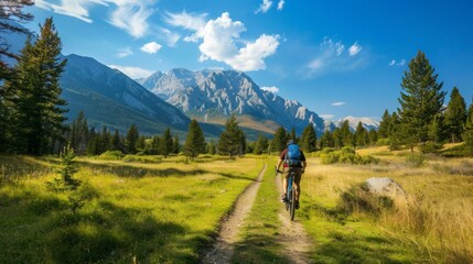 Obraz premium Bicycle hiking travel in the mountains illustration generated by ai
