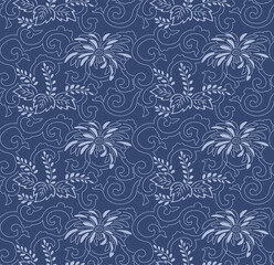 Japanese Swirl Flower Leaf Vector Seamless Pattern