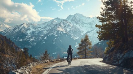 Obraz premium Bicycle hiking travel in the mountains illustration generated by ai