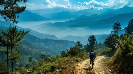 Bicycle hiking travel in the mountains illustration generated by ai