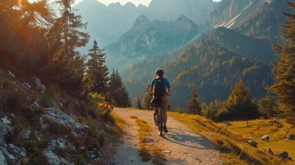 Obraz premium Bicycle hiking travel in the mountains illustration generated by ai