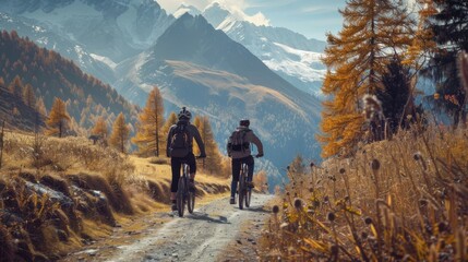 Bicycle hiking travel in the mountains illustration generated by ai