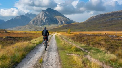 Bicycle hiking travel in the mountains illustration generated by ai