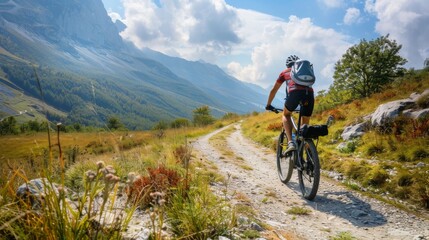 Fototapeta premium Bicycle hiking travel in the mountains illustration generated by ai