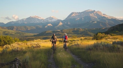 Bicycle hiking travel in the mountains illustration generated by ai