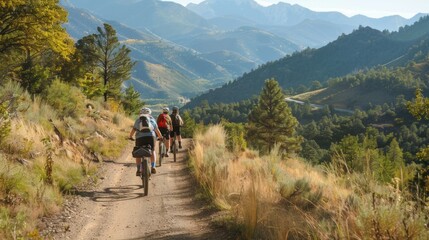 Bicycle hiking travel in the mountains illustration generated by ai