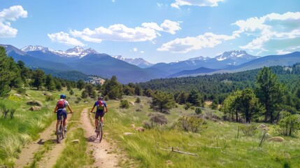 Obraz premium Bicycle hiking travel in the mountains illustration generated by ai