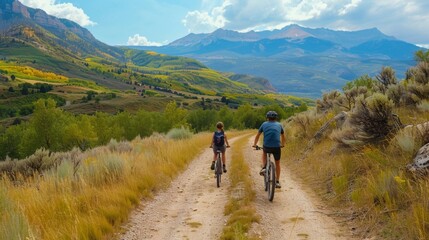 Bicycle hiking travel in the mountains illustration generated by ai