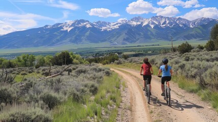 Obraz premium Bicycle hiking travel in the mountains illustration generated by ai