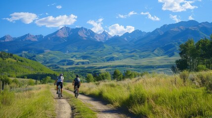 Bicycle hiking travel in the mountains illustration generated by ai