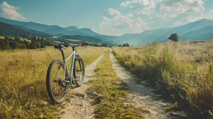 Bicycle hiking travel in the mountains illustration generated by ai