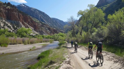 Obraz premium Bicycle hiking travel in the mountains illustration generated by ai