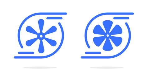 Fun turbo pump rotating icon vector logo simple silhouette graphic illustration set, air cooling propeller spinning turbine ventilator sign symbol, turbopump force power injector image, aircraft tech
