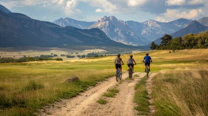 Obraz premium Bicycle hiking travel in the mountains illustration generated by ai