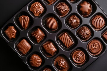 Fototapeta premium Top view of a silicone mold for making chocolate candies on a black surface