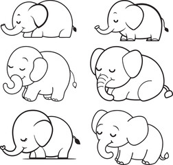 Fototapeta premium elephant icon illustration African elephant set. Different poses animal design. Vector illustration isolated on white background