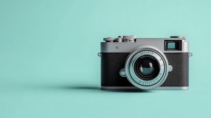 A minimalist shot of a vintage camera lens pointing toward the edge, offering generous copy space.