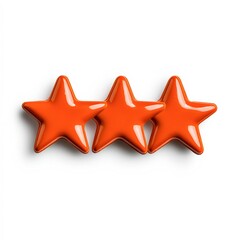 Three glossy orange stars are placed closely together against a white background, symbolizing ratings or achievements, This image is ideal for reviews, feedback, or promotional content,
