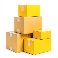 Obraz premium A stack of yellow cardboard boxes arranged neatly, suitable for logistics, shipping, or storage-related concepts, Ideal for e-commerce businesses, moving services, or packaging design inspiration,