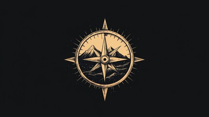 Fototapeta premium A compass with mountains and the moon in the background.