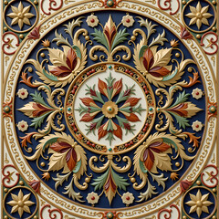 A decorative ceiling tile with a floral design, intricate and detailed