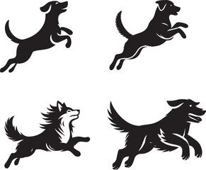 silhouette of clean vector of jumping dog isolated