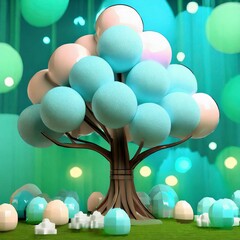 파스텔 색상의 솜사탕으로 만든 거대한 나무 장식 데코레이션, 다채로운 배경, 포스터, 배너에 사용할 수 있는 공간. 04