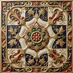 A decorative ceiling tile with a floral design, intricate and detailed