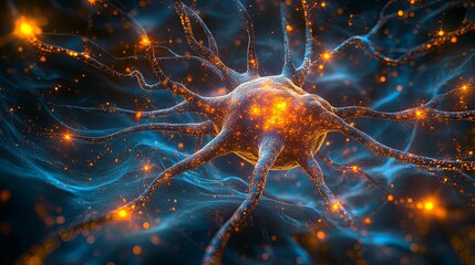 Illuminated Neuron Network Firing Signals Across Synapses