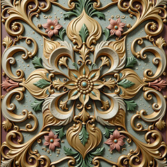 A decorative ceiling tile with a floral design, intricate and detailed
