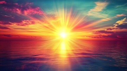 Naklejka premium A sunrise over the ocean with vibrant colors spreading across the sky symbolizing new beginnings and possibilities ahead