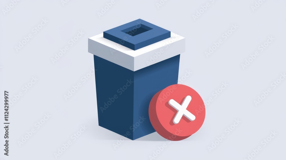 Aufkleber a blue trash can with a red 'x' signifying deletion or rejection.