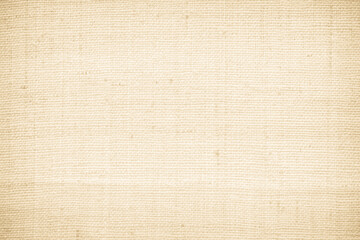 Brown sackcloth woven texture background in natural pattern. Jute hessian burlap, linen background in light beige cream color blank. Weaving canvas fiber line cotton cloth textured as organic.