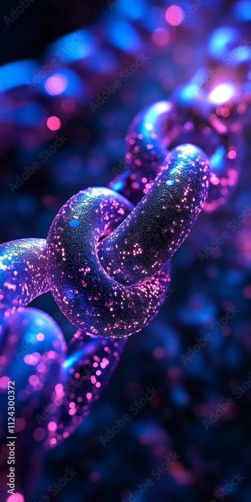 Poster Futuristic Neon Blockchain Nodes A Glowing Abstract Macro View of Modern Financial Innovation