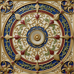 A decorative ceiling tile with a floral design, intricate and detailed