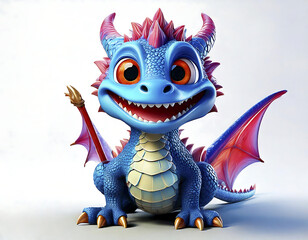 cute little blue dragon creative minimal 3d style isolated white background © Teras