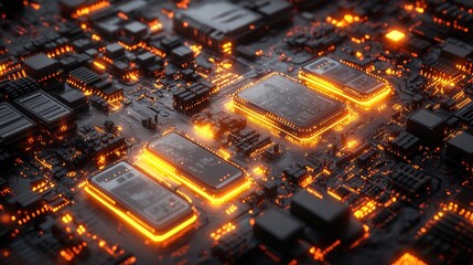 Aerial View of Futuristic Cryptocurrency Mining Facility with Illuminated Servers