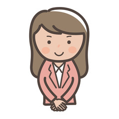 接客ポーズで正面を向くビジネスウーマンのイラスト