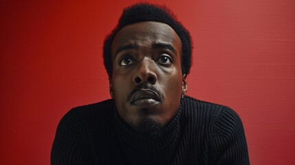 A medium shot of a man with wide eyes looking scare