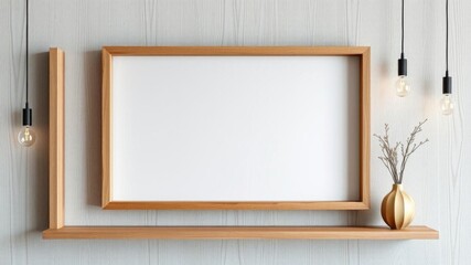 A wooden frame with a blank space in the middle, perfect for showcasing your own artwork or message, elegant, wooden, modern