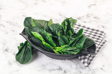 Ripe green spinach leaves heap
