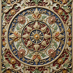 A decorative ceiling tile with a floral design, intricate and detailed