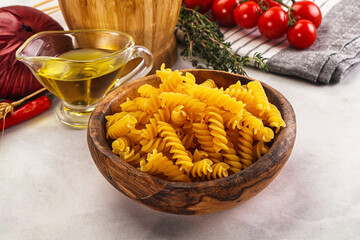 Italian dry pasta Fussili for bowl