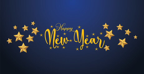 Happy New Year card, banner, backdrop design with text, around by stars